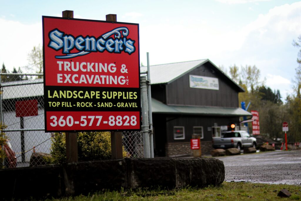 Pickup at Spencer's Trucking landscape yard in Kelso